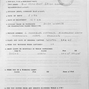 BANDY, Aubrey Randolph, 2724468, Guardsman 2nd Armoured Battalion IRISH GUARDS, Captured Germany, 20 April 1945 - WO 344-16-1